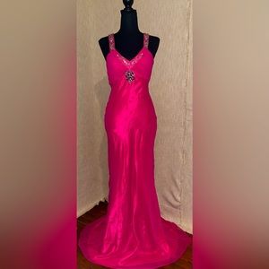 Hot Pink Floral Stone Embellished Formal Dress